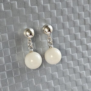 Brincos esfera com ágata branca em prata